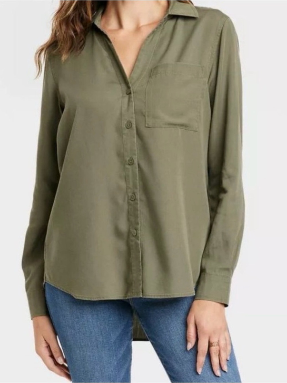 Knox Rose Olive Green Lyocell Oversized Button Down Shirt XL
